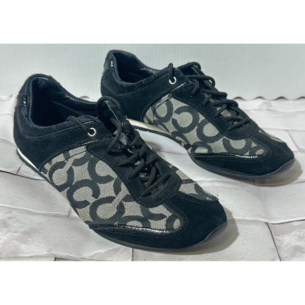 Coach Kelbie A1343 Black Suede Signature‎ Monogram Sneakers Womens 6.5M